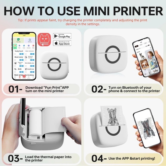 Portable Bluetooth Thermal Printer - Mint Green - Picture 4 of 11